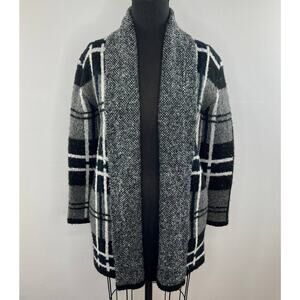 Soft JOIE Black Gray Long Sleeve Cowl Neck Wool-Blend Open Front Cardigan Sz XXS